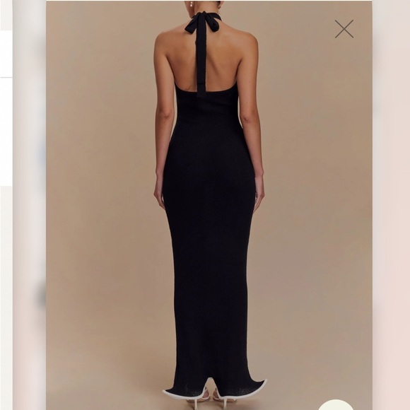 NWT Meshki Melodie Halter Knit Maxi Dress - Black/White size large - Picture 2 of 11